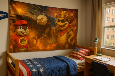 Buccee The Beaver and Texas Roadhouse Andy Patriotic Limited Release Dorm Flag