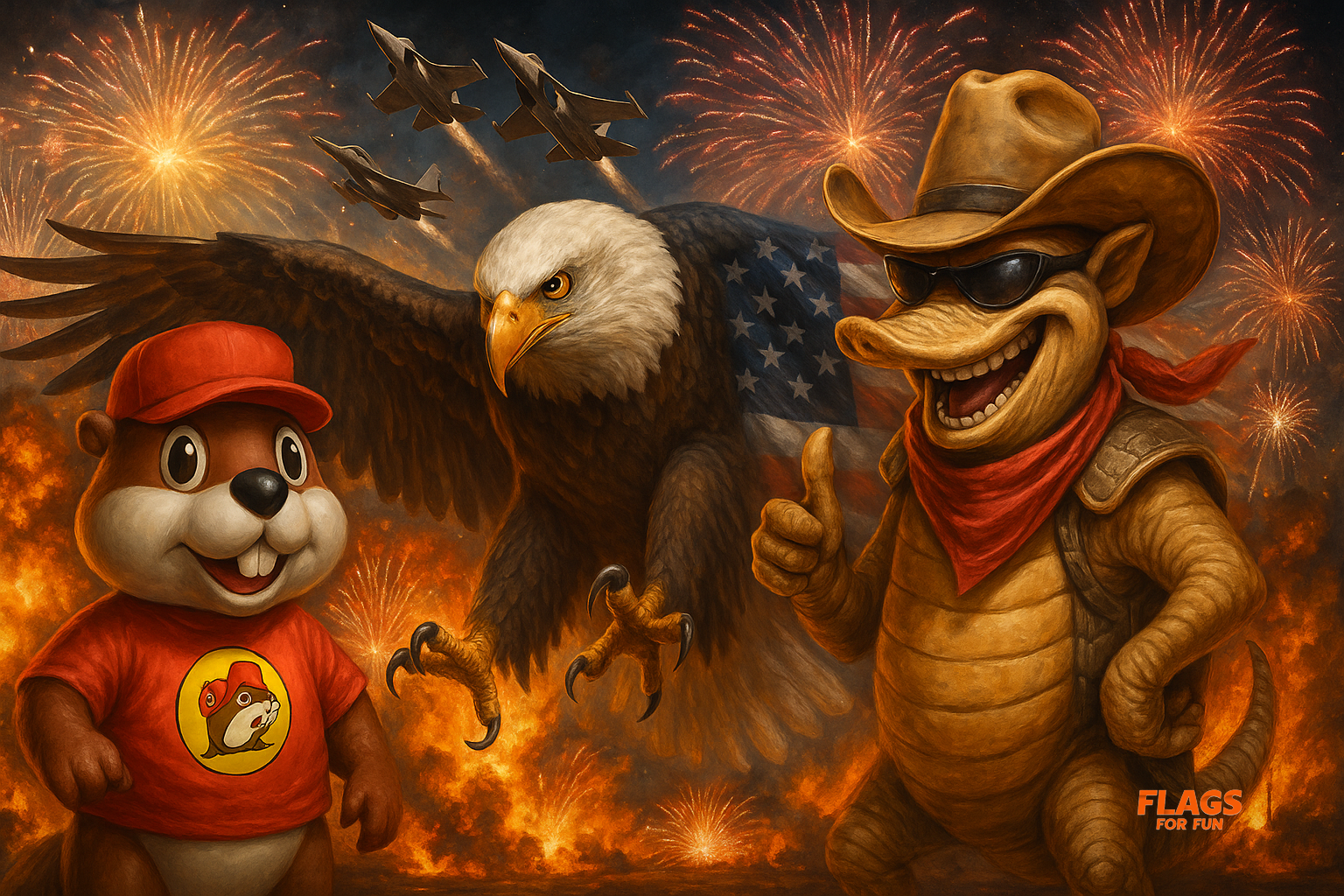 Buccee The Beaver and Texas Roadhouse Andy Patriotic Limited Release Dorm Flag